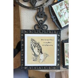Vintage Cast Iron Praying Hands Trivet Kitchen Decor Bless this house